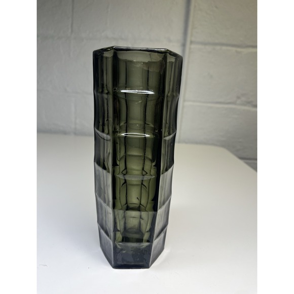 MCM Optical Glass Vase Hexagon Smoke Bogdan Kupczyk Zabkowice Glassworks Poland - Picture 4 of 12